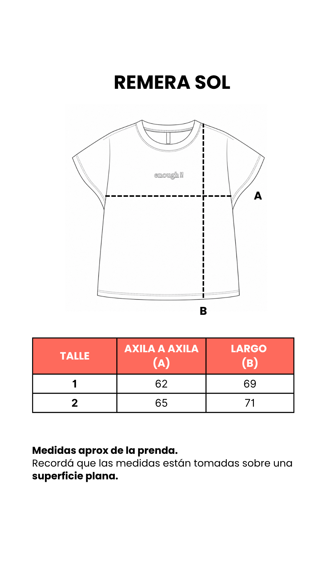 Tabla de talles Remera SOL